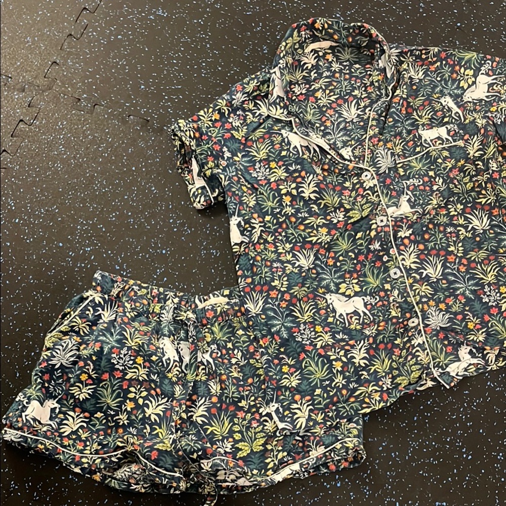 Printfresh Blue and White Pajama Set with Botanical Print
